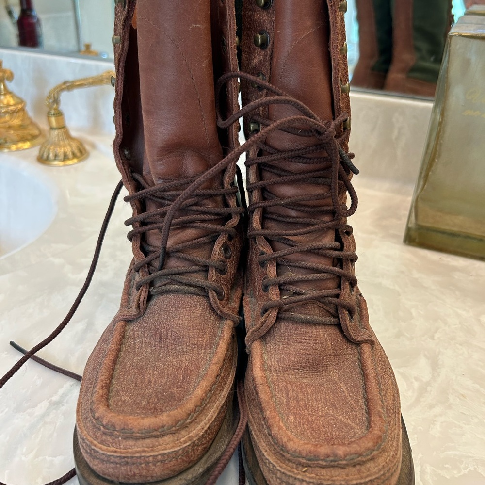 Russell Moccasin Co. Premium Build Custom Boots, Leather + Canvas Boots, Sz 7 - Picture 2 of 12